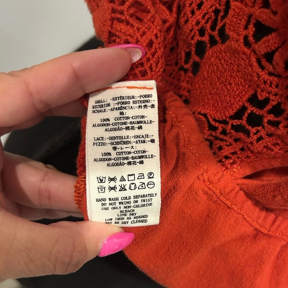 Free People Burnt Orange Crochet 100% Cotton Blouse Size Small - Picture 6 of 6